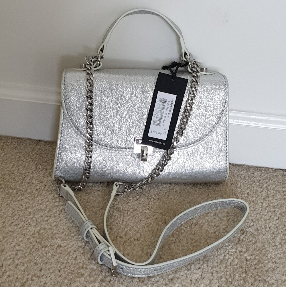 New Botkier Lulu Leather Cross Body Bag Silver